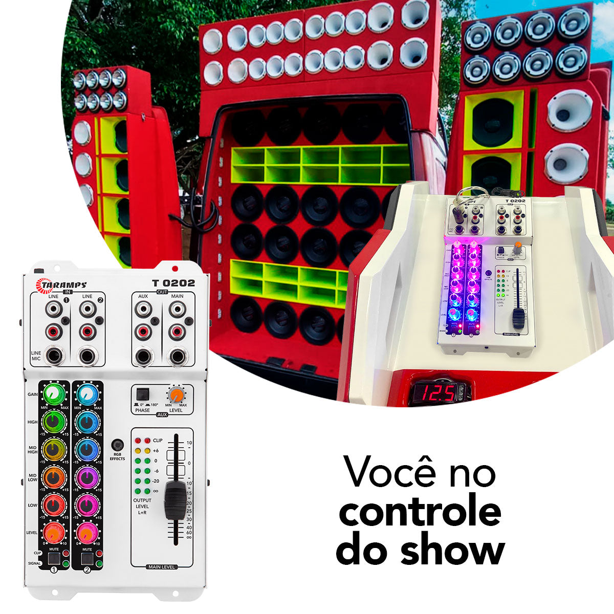 Mesa de Som Taramps T0202 2 Canais Multicolor USB LED RGB Mesa de Som Taramps T0202 2 Canais Multicolor USB LED RGB
